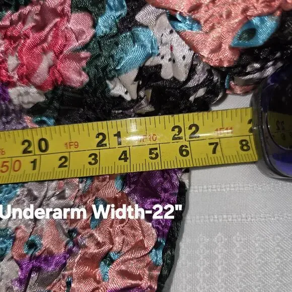 Asian Inspired Floral Top Jacket XL Reversible Textured Crinkle Super Stretchy - Picture 15 of 16